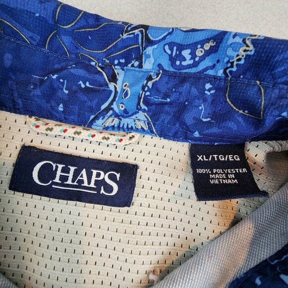 CHAPS x Ralph Lauren Mens‎ XL Camp Shirts Blue Fish Softshell Vent Button Up - Picture 3 of 10